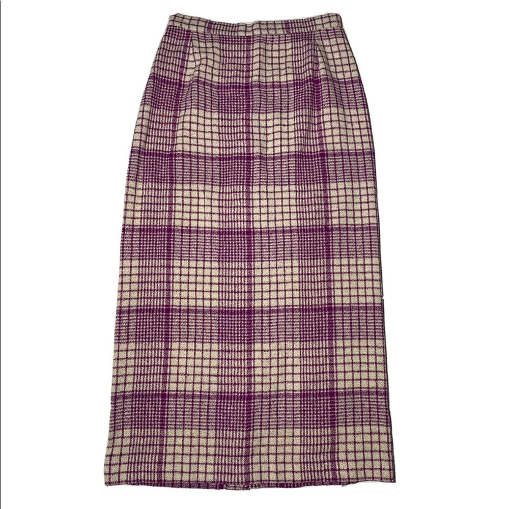 Vintage Missoni Plaid Knit Skirt pinkish/purple Cream Button Front SZ 42 - Picture 2 of 5